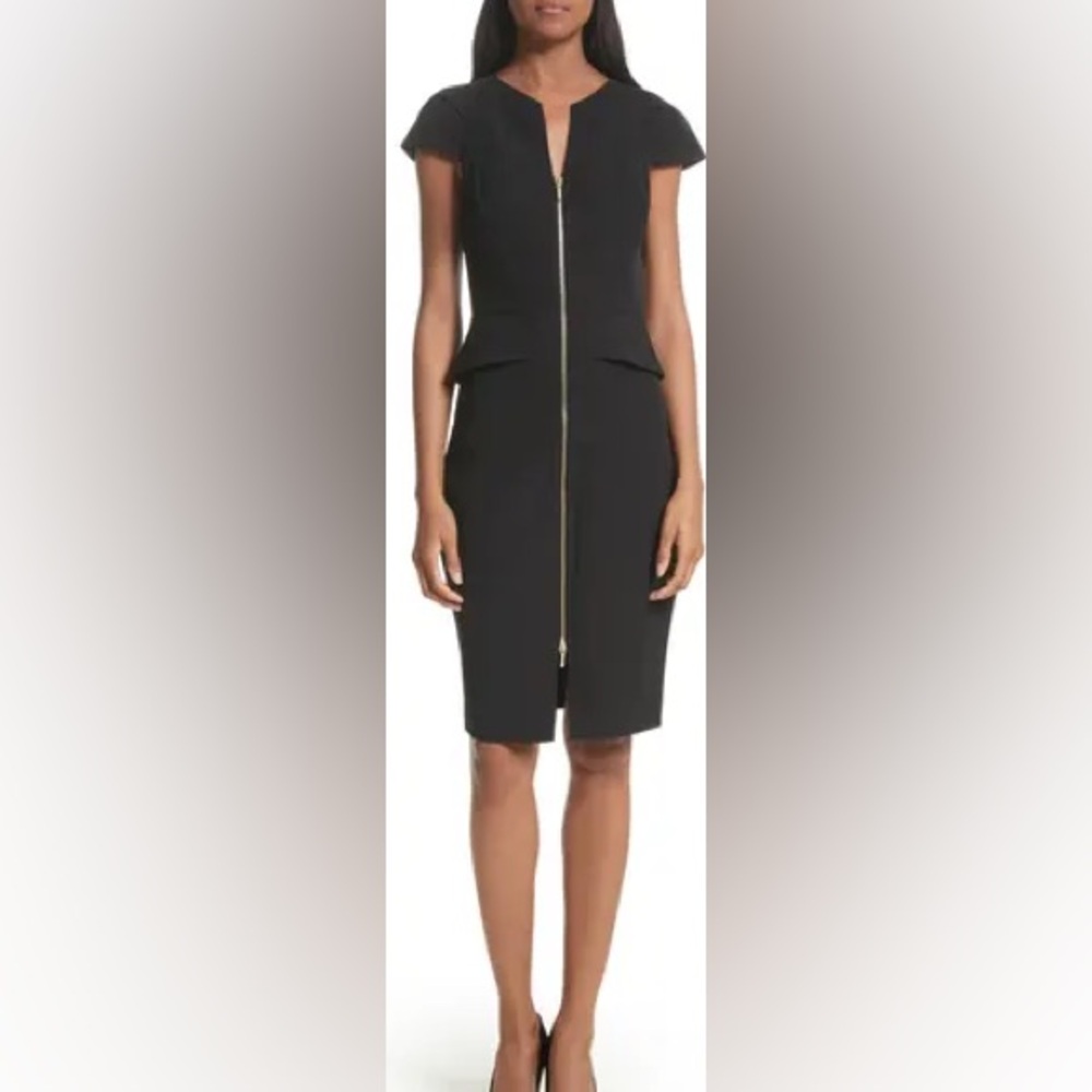 Ted Baker Womens Full Zip Front Elegant‎ Black Dress with Gold Zipper Size 4
